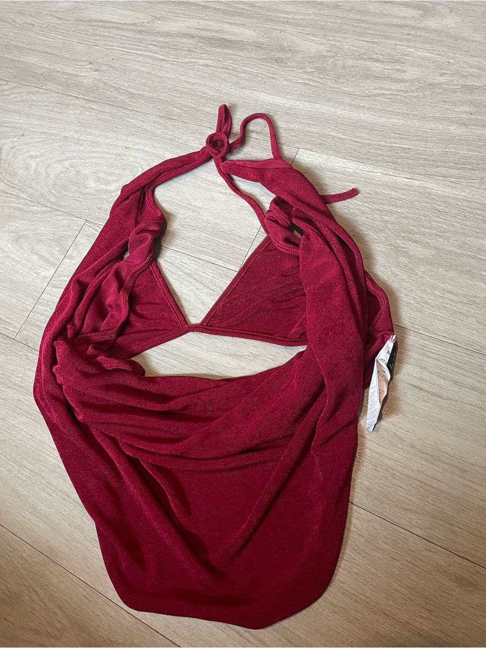 SHEIN Deep Wine Red Halter Crop Top